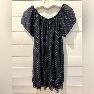 GIUSY Navy Silk-Blend Polka Dot Dress – Size S
